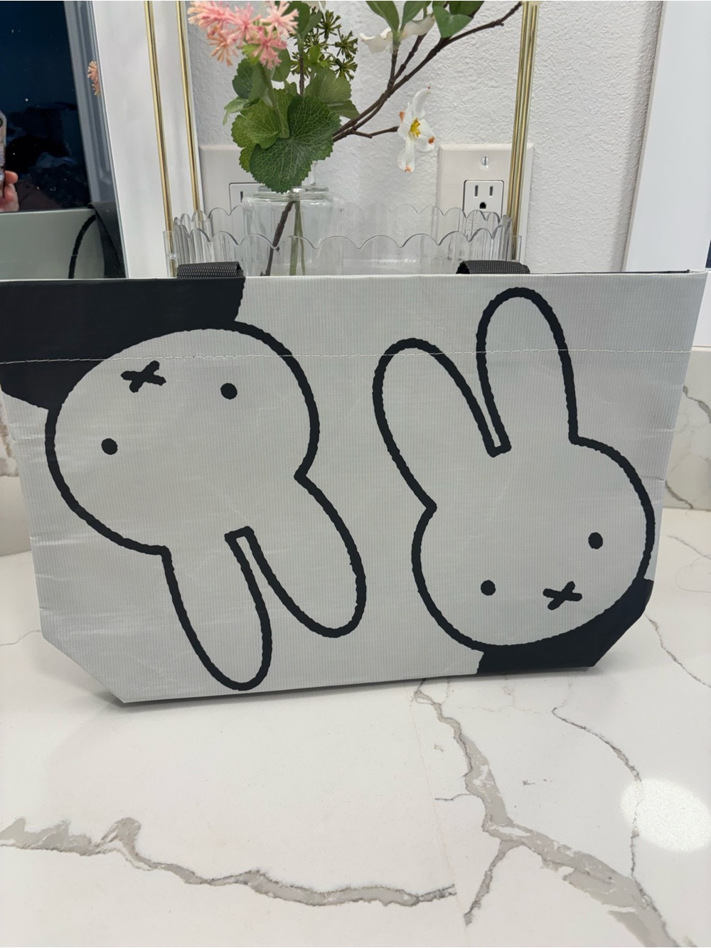 Cute Miffy🐰🩶Bunny Print Tote Bag in White and Black